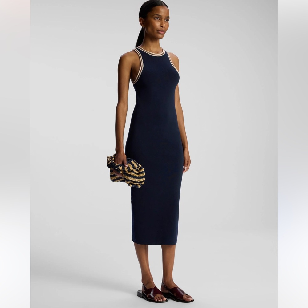 J14 CAROLINE CONSTAS Knit Stretch Maxi Dress Navy